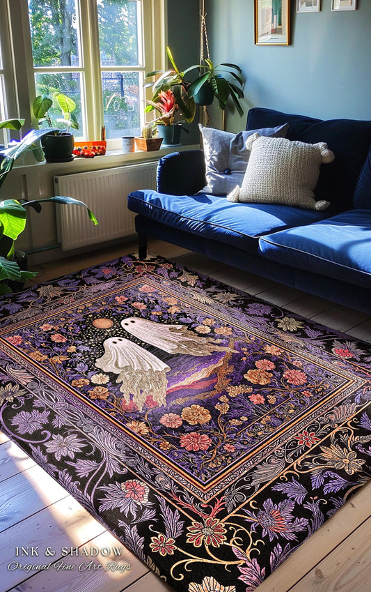 Mystic Sunset Spooky Area Rug | Mauve Pink Halloween Ghost Accent Gothic Fairytale Bedroom Cottagecore Witchcore Fall Aesthetic Whimsy Decor