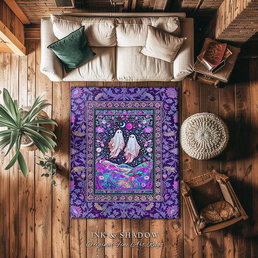 Cosmic Purple Ghost Landscape Rug | Ethereal Landscape Whimsical Accent Rug Cottagecore Halloween Bedroom Fairycore Aesthetic Floral Decor |