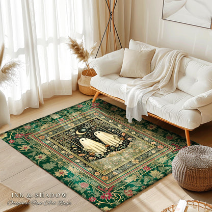 Golden Enchantment Floral Ghost Rug | Gothic Lovers Area Rug Gothic Bedroom Accent 'Til Death do us Part Mystical Decor Botanical Garden |