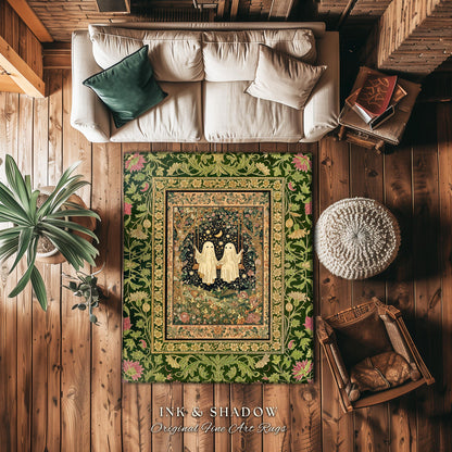 Ghost Lovers on a Swing Rug | Ethereal Moonlit Lovers Area Rug Whimsical Bedroom Accent Mystical Aesthetic Gothic Witchy Fairycore Accent |