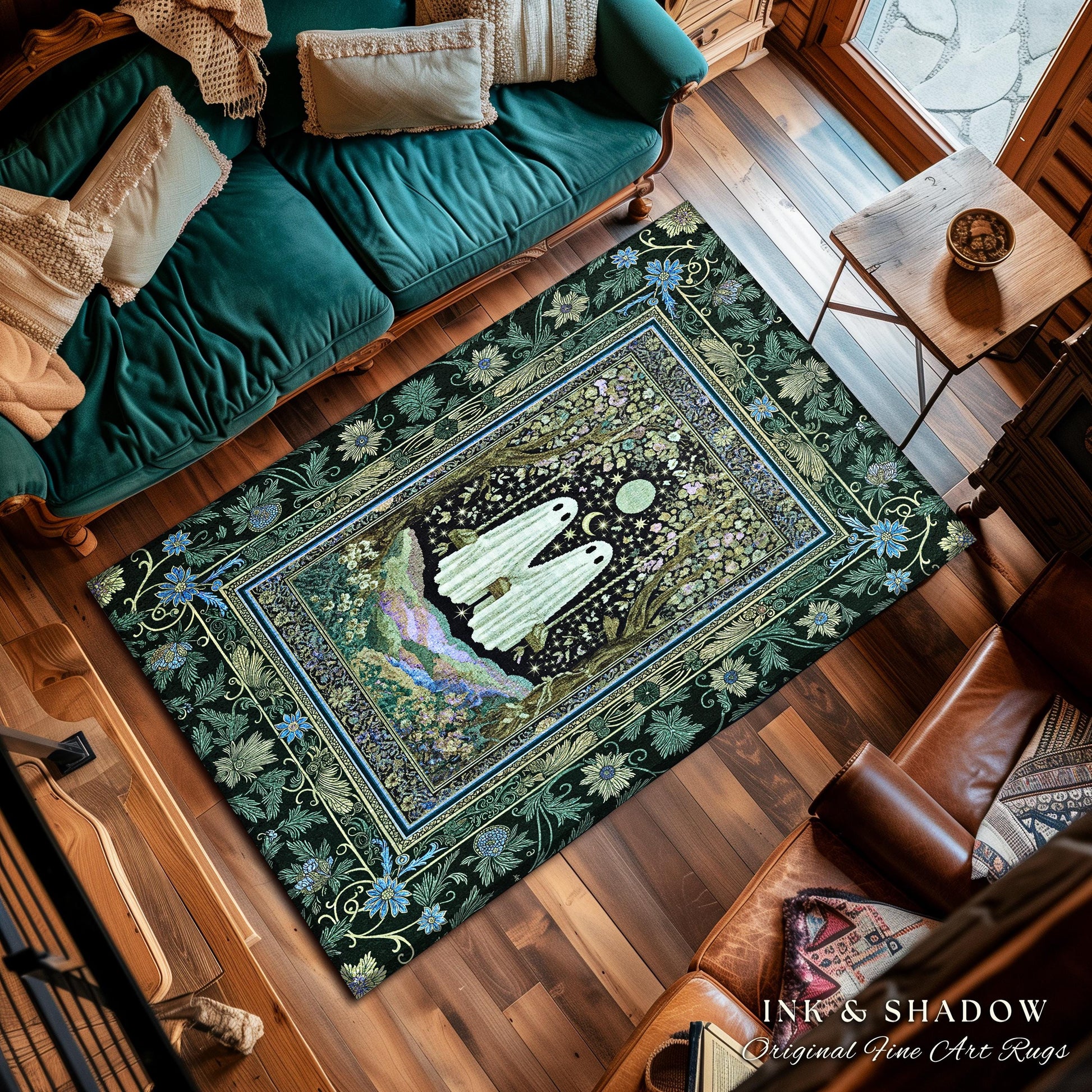 Dark Forest Swing Area Rug | Moody Bedroom Accent Gothic Garden Ghosts Autumn Whimsical Decor Gothic Flower Rug Botanical Academia Halloween