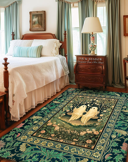 Eternally Yours Ghost Couple Rug | Haunted Lovers Area Rug Mystical Bedroom Accent Cozy Gothic Whimsy Botanical Garden Spooky Cute Spirits