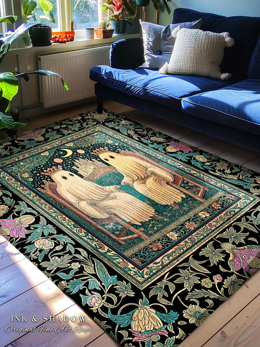 Victorian Gothic Lovers Area Rug | Eclectic Bedroom Dark Academia Style Decor Haunted Forest Theme Halloween Accent Whimsigothic Botanical
