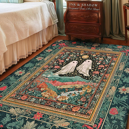 Starlit Garden Ghosts Area Rug | Pastel Whimsical Accent Rug Cozy Fall Decor Cottagecore Magic Carpet Whimsigoth Halloween Style Botanical