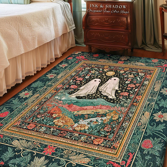 Starlit Garden Ghosts Area Rug | Pastel Whimsical Accent Rug Cozy Fall Decor Cottagecore Magic Carpet Whimsigoth Halloween Style Botanical