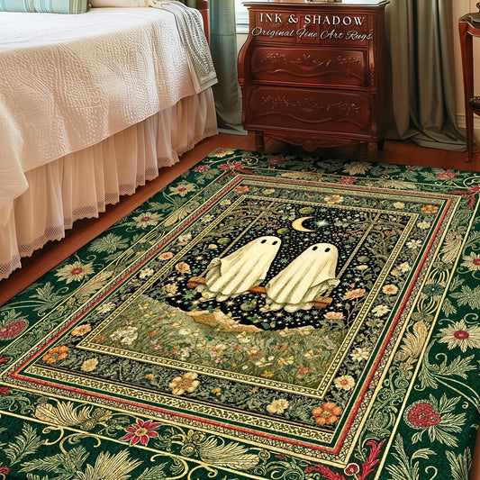 Golden Enchantment Floral Ghost Rug | Gothic Lovers Area Rug Gothic Bedroom Accent 'Til Death do us Part Mystical Decor Botanical Garden |