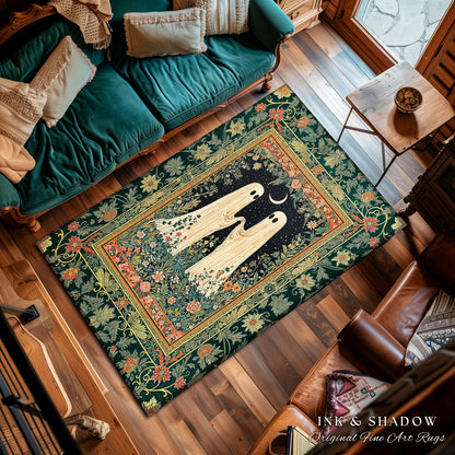 Wildflower Spirits Folklore Area Rug | Scandi Halloween Bedroom Decor Floral Whimsigoth Accent Enchanted Gothic Cozy Celestial Inspired Rug