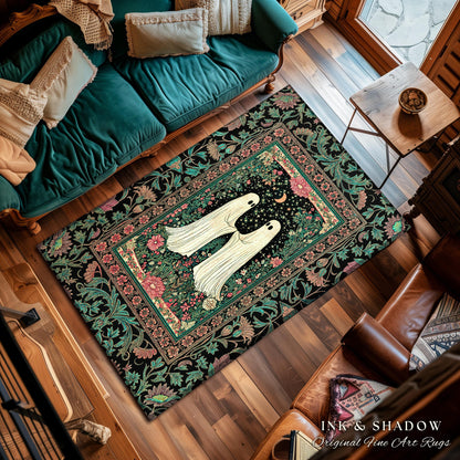 Dreamy Botanical Garden Ghost Rug | Witchy Pastel Cottagecore Bedroom Accent Whimsigoth Decor Cozy Enchanted Celestial Gothic Aesthetic |