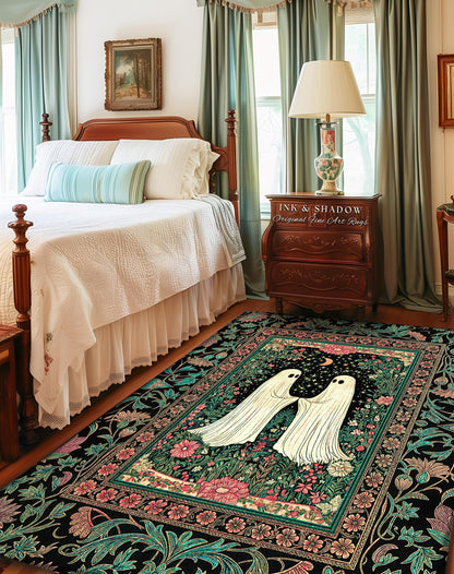 Dreamy Botanical Garden Ghost Rug | Witchy Pastel Cottagecore Bedroom Accent Whimsigoth Decor Cozy Enchanted Celestial Gothic Aesthetic |