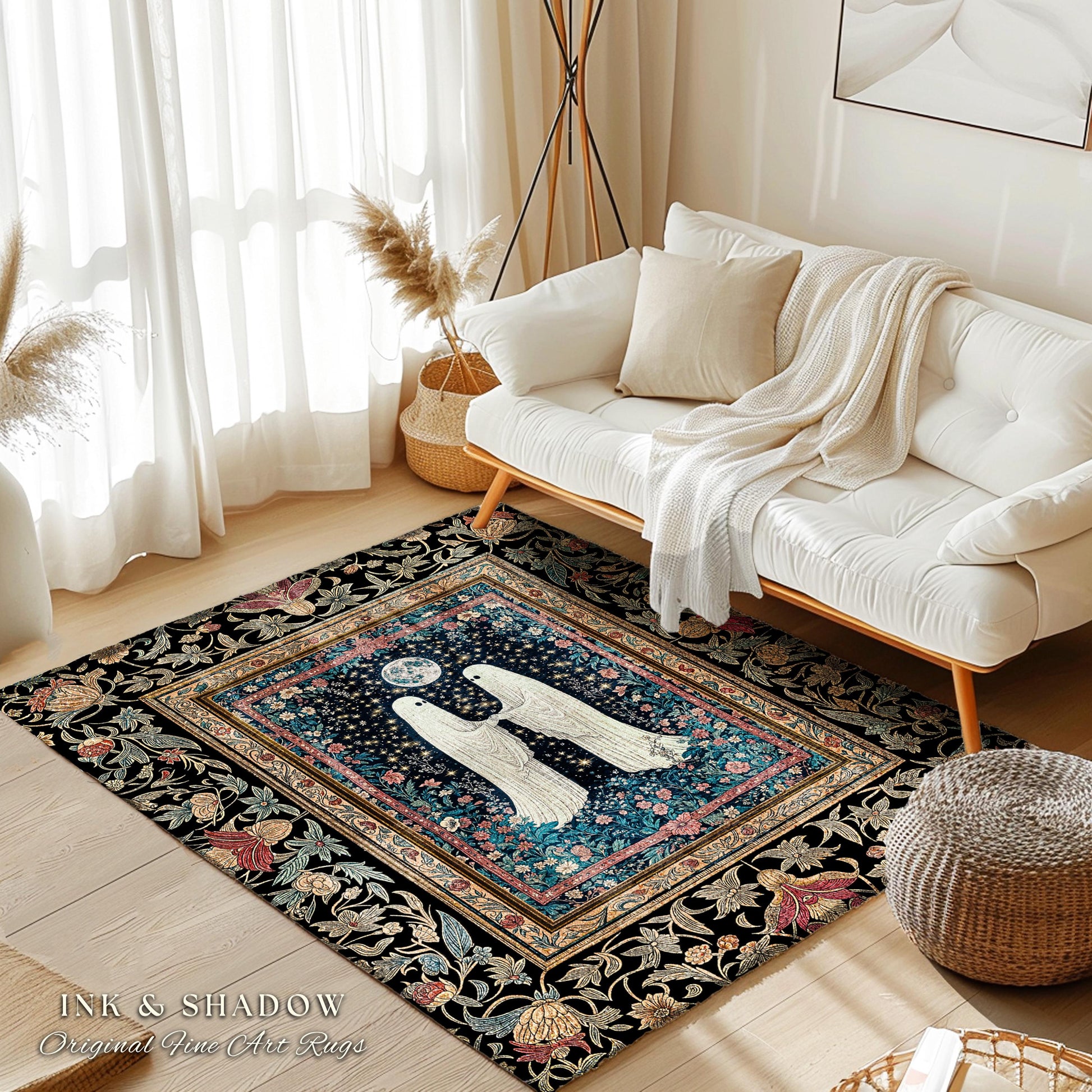 Haunted Rose Garden Area Rug | Folklore Aesthetic Ghost Couple Cottagecore Bedroom Accent Celestial Decor Whimsigoth Cozy Enchanted Home