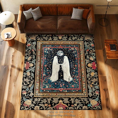 Haunted Rose Garden Area Rug | Folklore Aesthetic Ghost Couple Cottagecore Bedroom Accent Celestial Decor Whimsigoth Cozy Enchanted Home