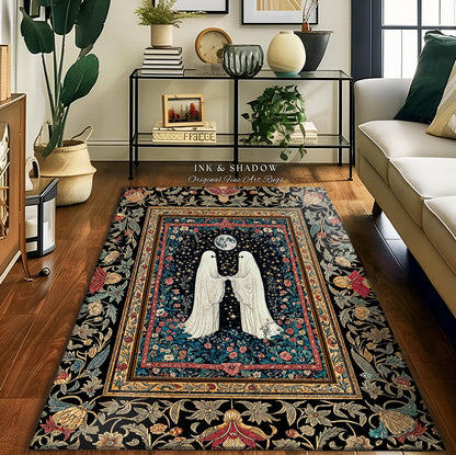 Haunted Rose Garden Area Rug | Folklore Aesthetic Ghost Couple Cottagecore Bedroom Accent Celestial Decor Whimsigoth Cozy Enchanted Home