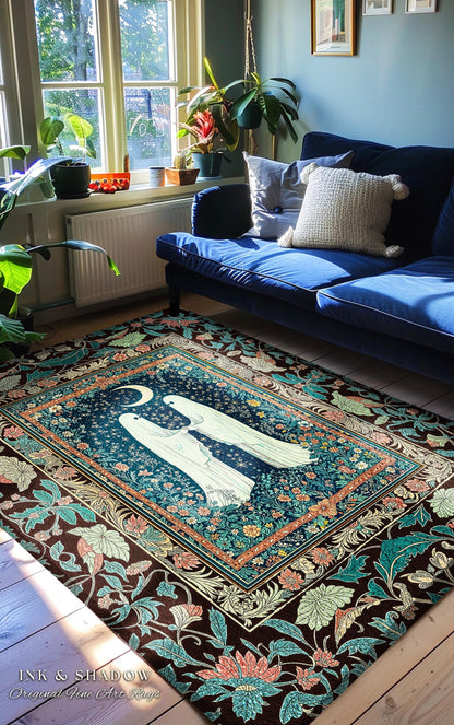 Secret Garden Ghost Lovers Rug | Cozy Cottagecore Bedroom Accent Floral Halloween Decor Celestial Whimsigoth Gothic Enchanted Moody Home |