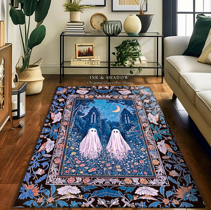 Pastel Celestial Ghost Lovers Area Rug | Spooky Eclectic Accent Whimsical Cute Halloween Decor Home Gift Enchanted Spirits Gothic Bedroom