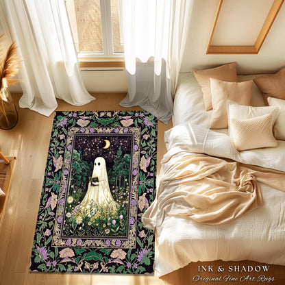 Moody Forest Spirit Ghost Accent Rug | Dark Whimsigoth Celestial Bedroom Rug Witchy Mystical Reading Room Decor Fall Home Aesthetic Cozy |