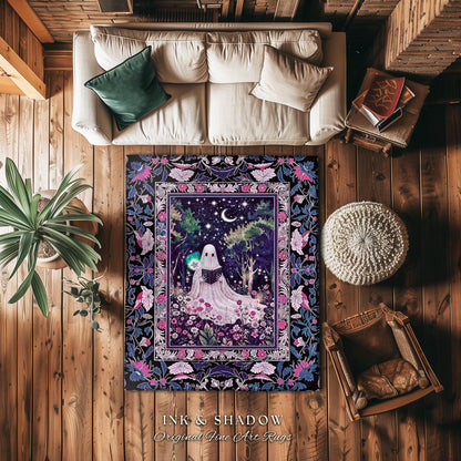 Amethyst Purple Magical Ghost Rug | Mystical Pastel Halloween Area Rug Cottagecore Bedroom Accent Whimsical Decor Gothic Home Reading Room |