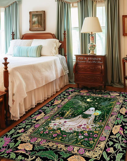 Enchanted Forest Reading Ghost Rug | Mystical Celestial Book Nook Cottagecore Bedroom Whimsigoth Halloween Spirit Home Accent Gothic Style