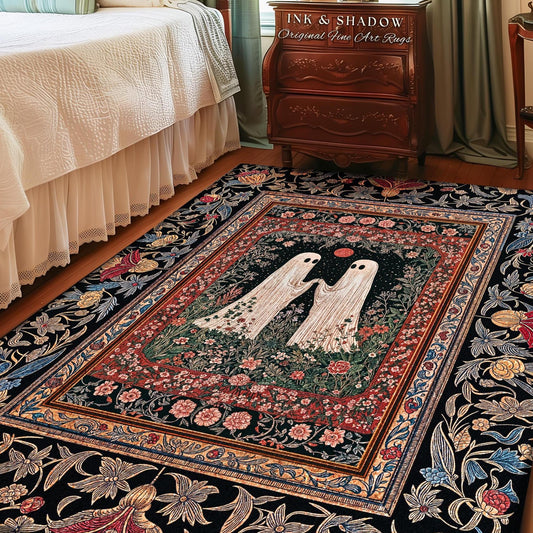 Crimson Moon Witchy Ghost Rug | Gothic Cottagecore Bedroom Decor Spooky Accent Dark Academia Whimsigoth Astrology-Inspired Haunted Aesthetic