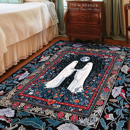 Crimson Gilded Ghost Lovers Rug | Dark Cottagecore Accent Celestial Bedroom Decor Witch-Inspired Whimsigoth Gothic Enchanted Cozy Aesthetic