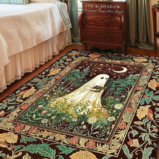 Haunted Midnight Reading Ghost Rug | Gothic Fairytale Bedroom Accent Mystical Cottagecore Decor Celestial Autumn Rug Whimsigoth Witchy Style