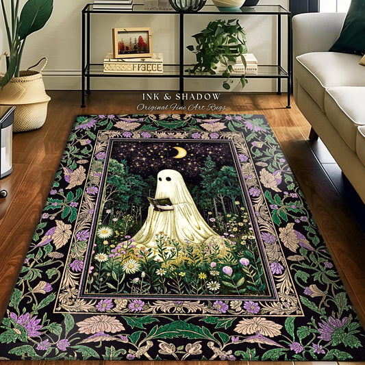 Moody Forest Spirit Ghost Accent Rug | Dark Whimsigoth Celestial Bedroom Rug Witchy Mystical Reading Room Decor Fall Home Aesthetic Cozy |