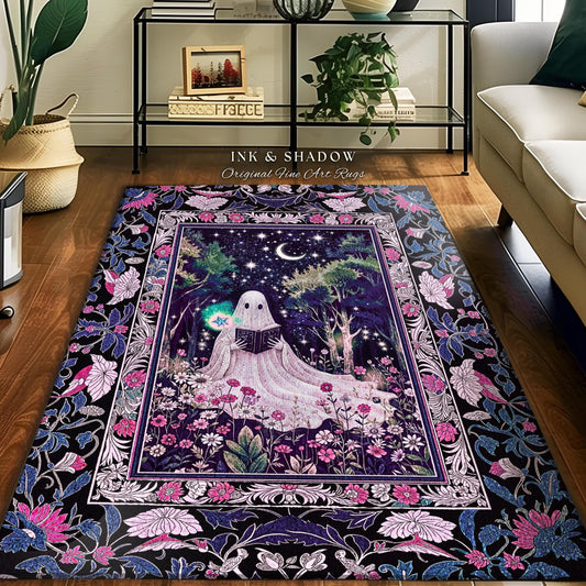 Amethyst Purple Magical Ghost Rug | Mystical Pastel Halloween Area Rug Cottagecore Bedroom Accent Whimsical Decor Gothic Home Reading Room |