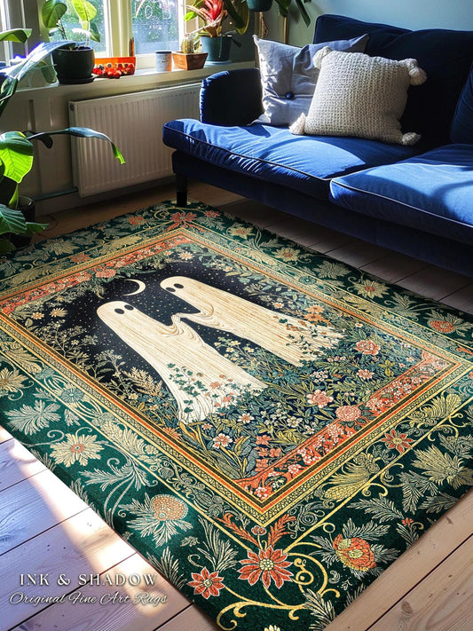 Wildflower Spirits Folklore Area Rug | Scandi Halloween Bedroom Decor Floral Whimsigoth Accent Enchanted Gothic Cozy Celestial Inspired Rug