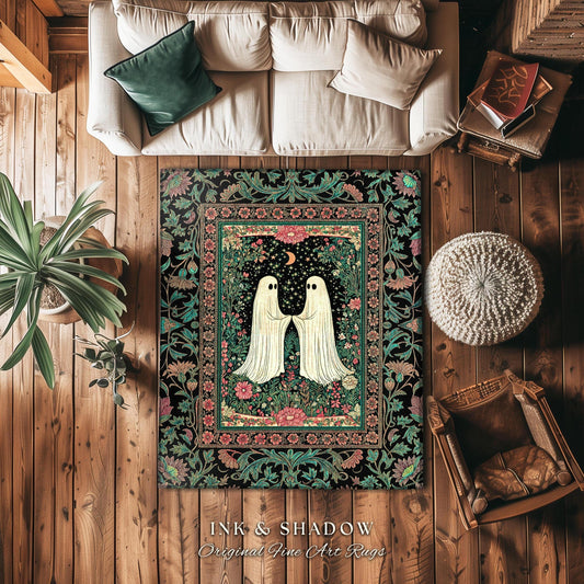 Dreamy Botanical Garden Ghost Rug | Witchy Pastel Cottagecore Bedroom Accent Whimsigoth Decor Cozy Enchanted Celestial Gothic Aesthetic |