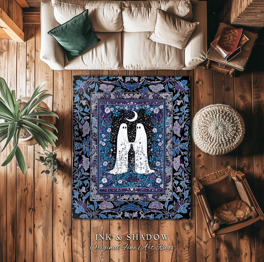 Dark Mystic Witchy Ghost Area Rug | Whimsigoth Bedroom Decor Rug Cozy Spirit Accent Home Aesthetic Retro Maximalist Enchanted Regal Inspired