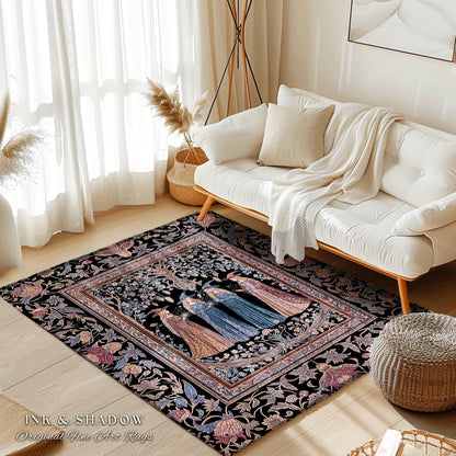 Witchy Folklore Ethereal Accent Rug | Occult Baroque Witches Dreamy Aesthetic Magical Bedroom Area Rug Crowcore Dorm Renaissance Ornate |