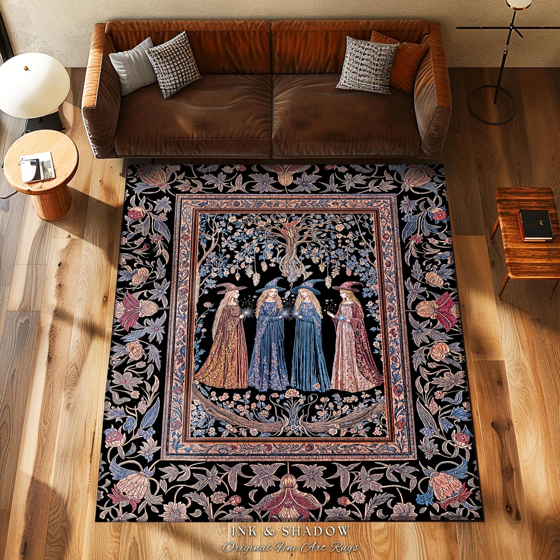 Witchy Folklore Ethereal Accent Rug | Occult Baroque Witches Dreamy Aesthetic Magical Bedroom Area Rug Crowcore Dorm Renaissance Ornate |
