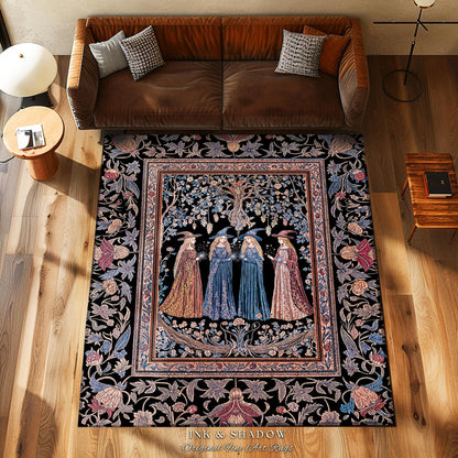 Witchy Folklore Ethereal Accent Rug | Occult Baroque Witches Dreamy Aesthetic Magical Bedroom Area Rug Crowcore Dorm Renaissance Ornate |
