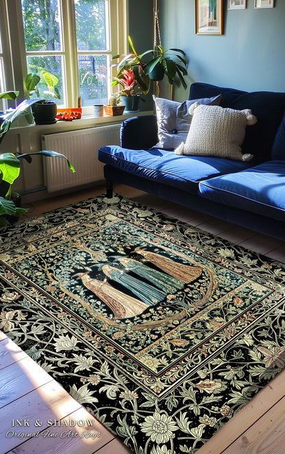 Magic Garden Witches Cozy Accent Rug | Gothic Enchanted Botanical Forest Floor Rug Floral Maiden Dreamy Arcane Aesthetic Wiccan Boho Style