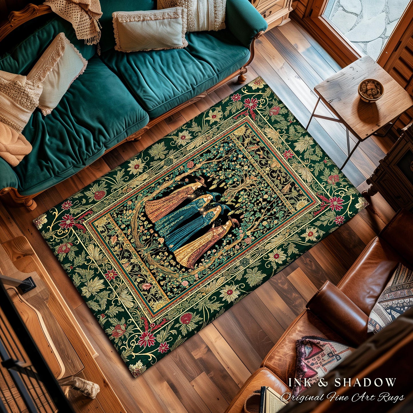 Arcane Witches Gothic Floral Area Rug | Baroque Folk Art Magic Renaissance Ethereal Dreamy Enchanting Bedroom Accent Mystic Coven Aesthetic