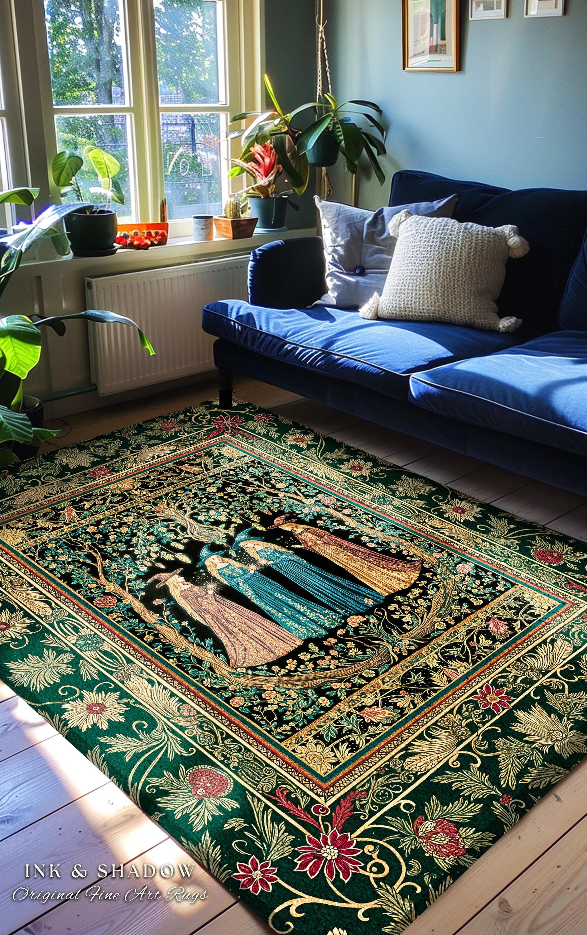 Arcane Witches Gothic Floral Area Rug | Baroque Folk Art Magic Renaissance Ethereal Dreamy Enchanting Bedroom Accent Mystic Coven Aesthetic