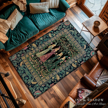Storybook Aesthetic Witch Rug | Whimsical Crowcore Arcane Gothic Forest Maiden Medieval Enchanted Magic Bedroom Accent Dark Botanical Dorm |