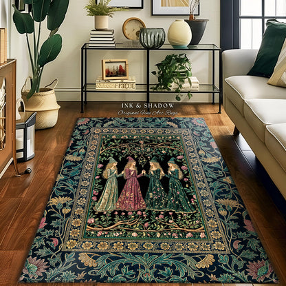 Storybook Aesthetic Witch Rug | Whimsical Crowcore Arcane Gothic Forest Maiden Medieval Enchanted Magic Bedroom Accent Dark Botanical Dorm |