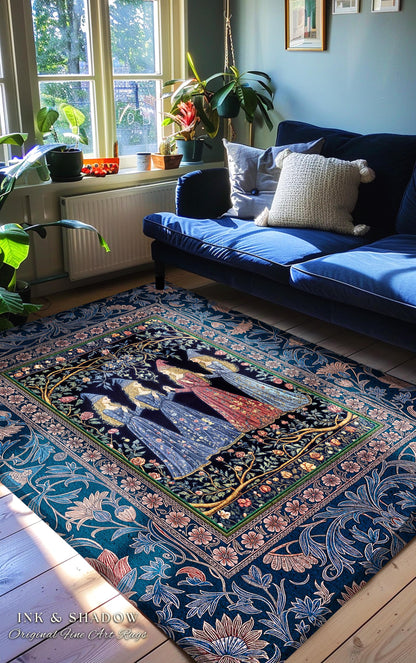 Medieval Coven Celestial Accent Rug | Moody Aesthetic Witches Enchanted Art Nouveau Gothic Ethereal Folklore Bedroom Area Rug Ornate Magic |