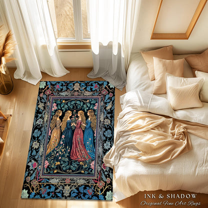 Wiccan Witchcraft Moody Area Rug | Whimsigothic Dark Fairytale Gothic Renaissance Botanical Magic Medieval Bedroom Decor Witchcraft Carpet |