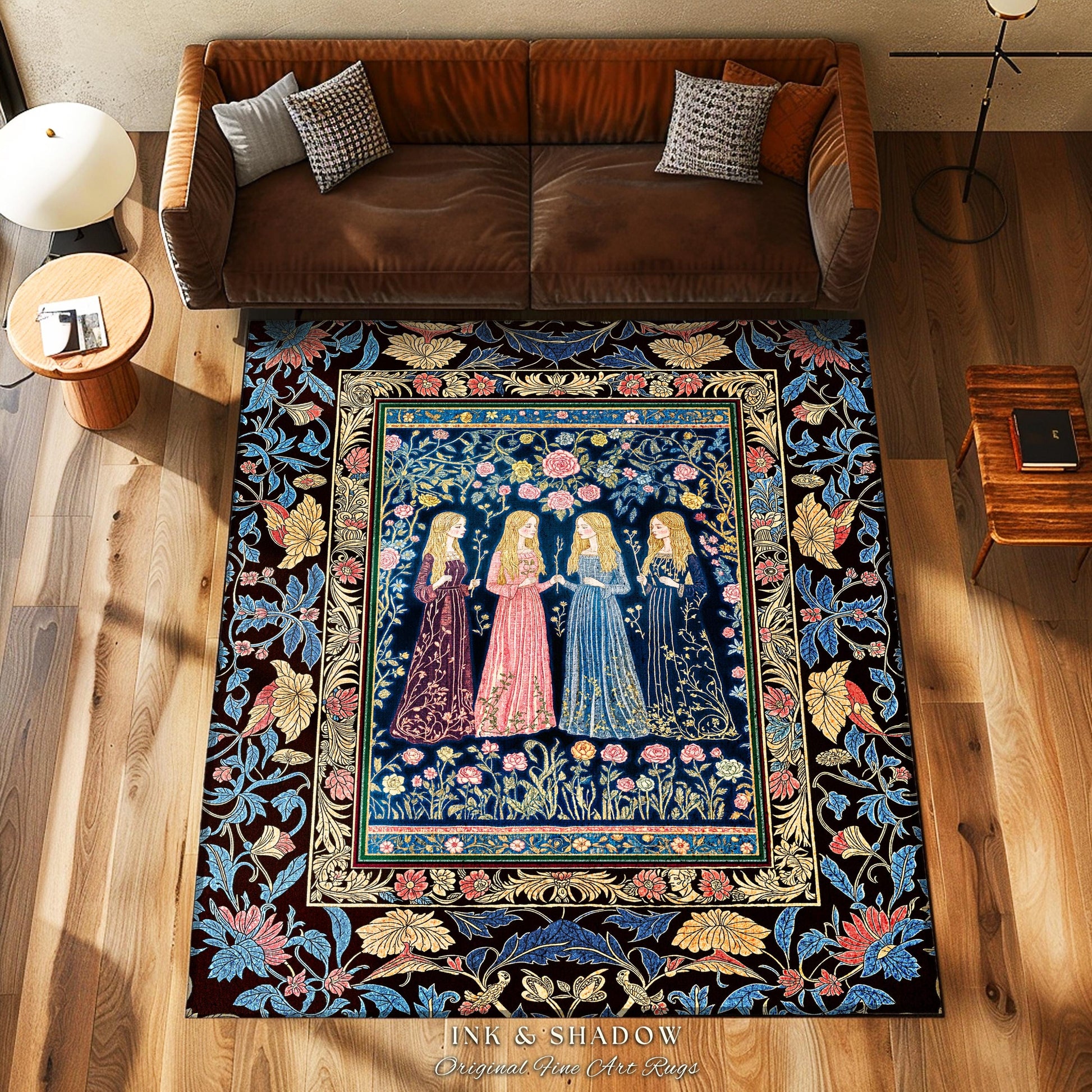 Bohemian Botanical Witch Area Rug | Enchanted Folklore Fairytale Witchcore Floral Medieval Dark Academia Ethereal Goddess Style Bedroom |