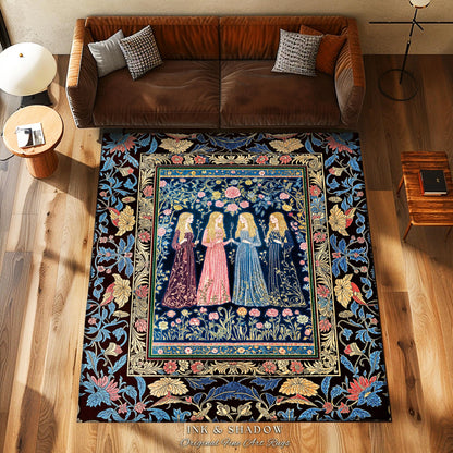 Bohemian Botanical Witch Area Rug | Enchanted Folklore Fairytale Witchcore Floral Medieval Dark Academia Ethereal Goddess Style Bedroom |