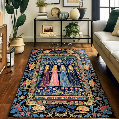 Bohemian Botanical Witch Area Rug | Enchanted Folklore Fairytale Witchcore Floral Medieval Dark Academia Ethereal Goddess Style Bedroom |