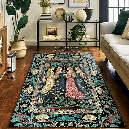 Wiccan Botanical Style Accent Rug | Medieval Celestial Dark Cottagecore Folklore Sisterhood Magic Witchy Bedroom Enchanted Boho Aesthetic |