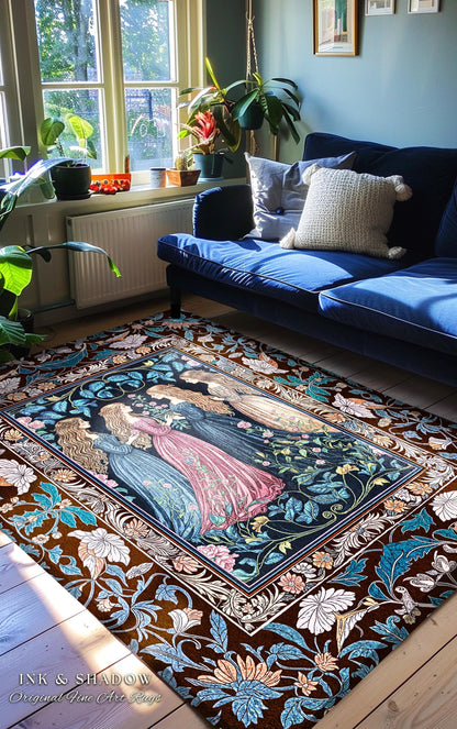 Sorceress Sisters Magic Aesthetic Rug | Lunar Garden Witch Bedroom Accent Fairytale Storybook Renaissance Woodland Sorcery Pastel Witches |