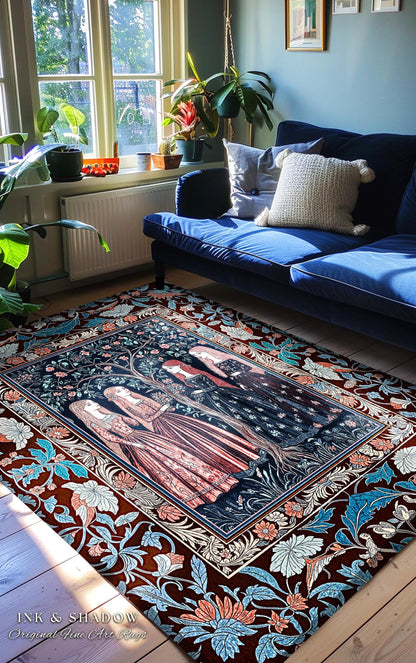 Pastel Fairy Forest Elegant Accent Rug | Druid Medieval Maiden Baroque Aesthetic Magic Decor Celestial Gothic Bedroom Art Nouveau Decor Boho