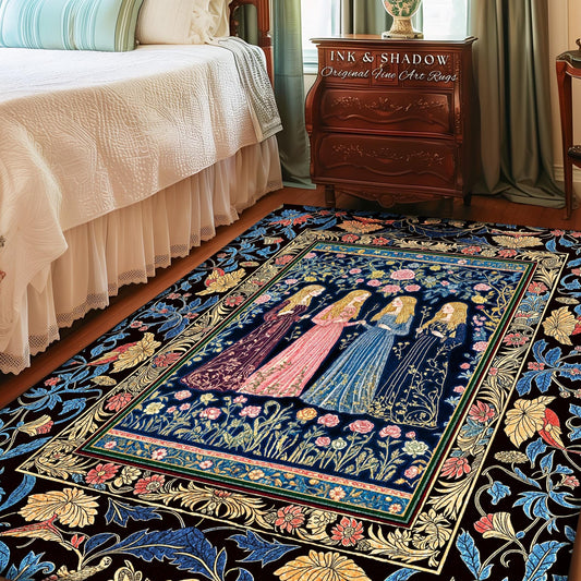 Bohemian Botanical Witch Area Rug | Enchanted Folklore Fairytale Witchcore Floral Medieval Dark Academia Ethereal Goddess Style Bedroom |