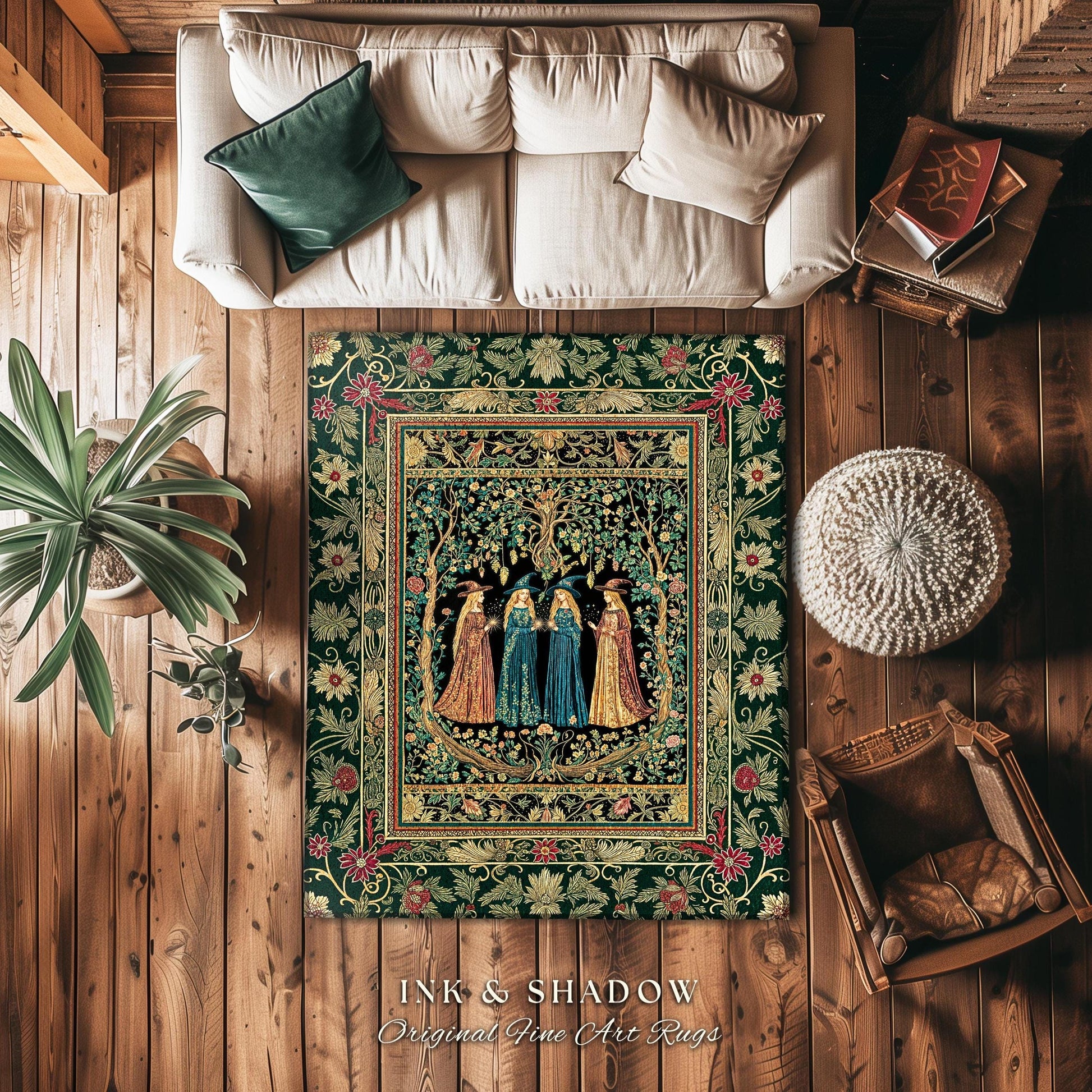 Arcane Witches Gothic Floral Area Rug | Baroque Folk Art Magic Renaissance Ethereal Dreamy Enchanting Bedroom Accent Mystic Coven Aesthetic