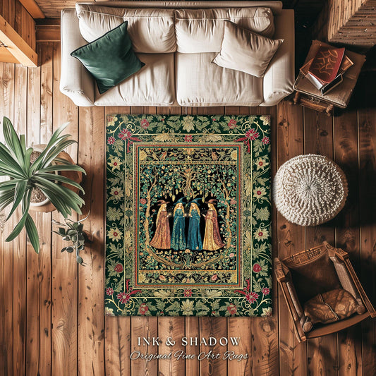 Arcane Witches Gothic Floral Area Rug | Baroque Folk Art Magic Renaissance Ethereal Dreamy Enchanting Bedroom Accent Mystic Coven Aesthetic