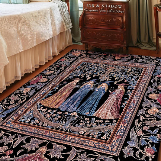 Witchy Folklore Ethereal Accent Rug | Occult Baroque Witches Dreamy Aesthetic Magical Bedroom Area Rug Crowcore Dorm Renaissance Ornate |