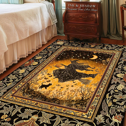 Amber Witch Gothic Folklore Rug | Celestial Black Cat Halloween Decor Maximalist Bedroom Accent Folklore Aesthetic Cottagecore Spooky Season